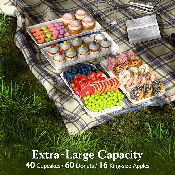 Extra Large Serving Tray Melamine Plastic for Party Supplies, 14" x 7" Platters for Serving Food, 4 pcs White Reusable Tray for Veggie, Snack, Fruit, Cookies, Desserts in Kitchen/Pantry Organization