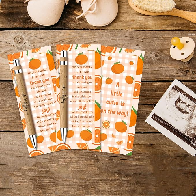30 Pcs Baby Shower Gifts, Baby Shower Favors for 30 Guest, Gender Reveal Party Supplies, Included Bamboo Pens Thanks Cards, Gender Reveal Souvenirs Prizes, Orange Birthday Party Decor