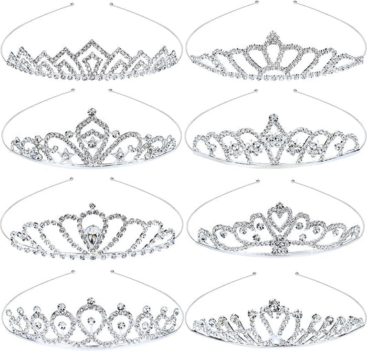 inSowni 8 Pieces Decorative Princess Dazzling Rhinestone Silver Metal Tiara Crown Headbands Wedding Birthday Party Prom Headpieces for Brides Bridesmaids Women Girls Teens Kids