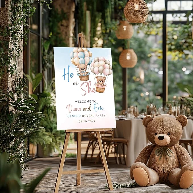 Gender Reveal Welcome Sign – Teddy Bear Balloon Theme,Personalized Teddy Bear Gender Reveal Welcome Sign, He or She Yard Sign, Boy or Girl Gender Reveal Sign, We Can Bearly Wait Gender Reveal .9