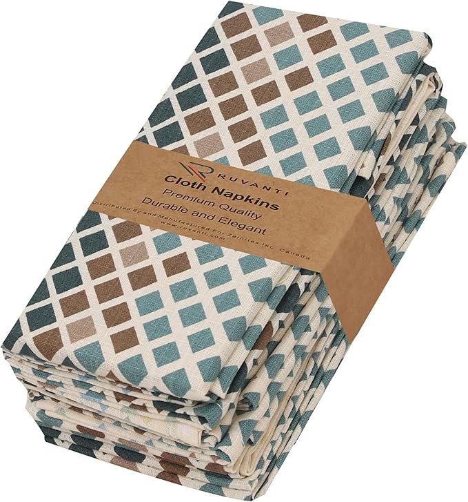 RUVANTI Cloth Napkins Set of 6 Cotton 100%, 18x18 Inches Napkins Cloth Washable, Soft, Absorbent. Cotton Napkins for Parties, Christmas, Thanksgiving, Weddings, Dinner Napkins Cloth - Faded