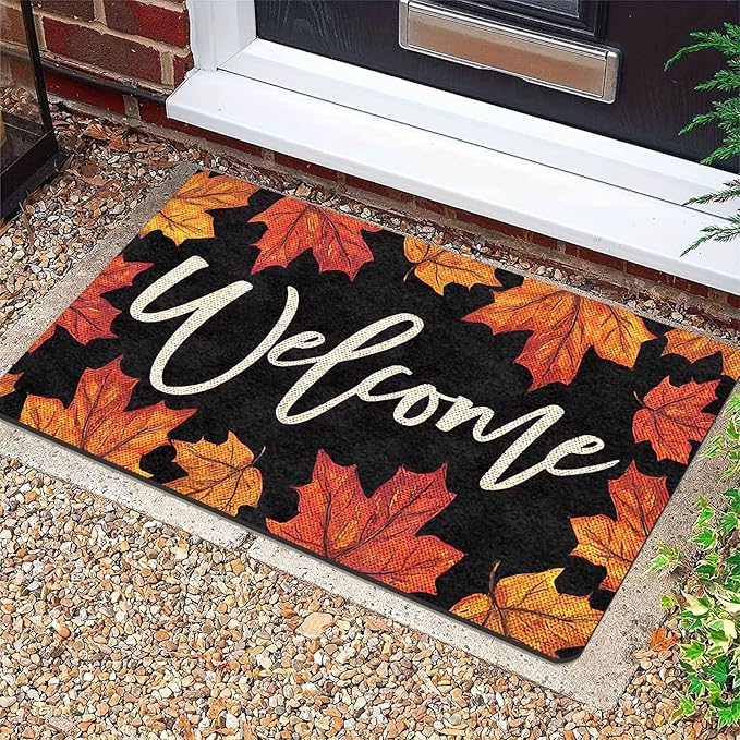 Fall Door Mat Maple Leaves Door Mat, Fall Maple Leafs Doormat for Indoor Outdoor Entrance Floor Mats Non Slip Autumn Harvest Vintage Thanksiving Decor Rubber Welcome Mats, 30"x18"inch
