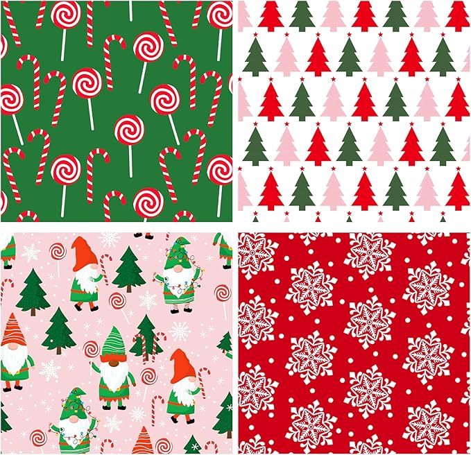 WRAPAHOLIC 30 Inch Christmas Wrapping Paper Roll - Jumbo Roll Red, Green and Pink Christmas Gnome Elf Holiday Collection - 4 Rolls - 30 Inch x 120 Inch Per Roll