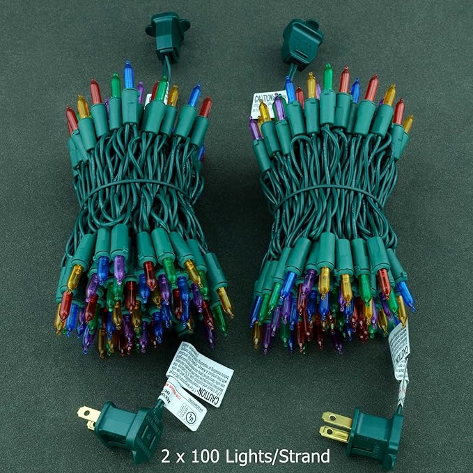 YULETIME Multicolor LED Christmas Lights 200 Count 50 ft, Pack of 2 Strands 25 ft 100 Lights UL Certified String Light Set (Multicolor)