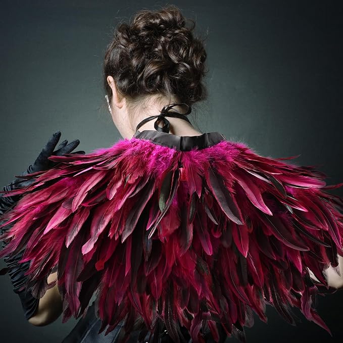 Gothic Natural Feather Shrug Feather Shawl Wrap Cape Victorian Collar for Halloween Cosplay Party Costume Accessories