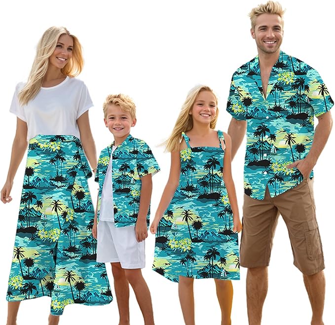 Cromoncent Matching Hawaiian Outfits for Family, Dad and Son Matching Luau Beach Tropical Shirts Mommy Daughter Tropical Sets