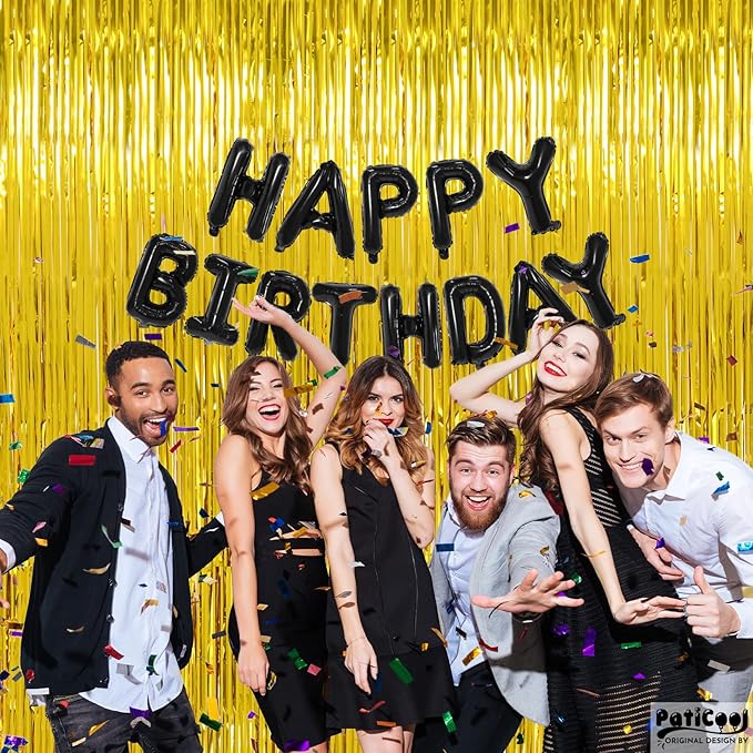 Gold Streamers Graduation Decorations - Thicken 2 Pack 3.2 x 8.2 FT - Golden Tinsel Foil Fringe Backdrop Curtains Party Backdrop for Birthday, Prom, Hollywood, Anniversary Party Decorations