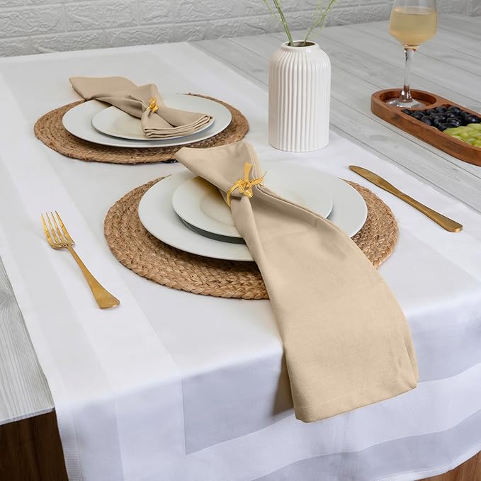 Blue Needles Solid Cloth Napkins Set of 12 Beige 100% Cotton Dinner Napkins 18x18 inches - Soft, Reusable, Absorbent & Washable Fall Thanksgiving Linen, Ideal for Events, Parties & Everyday Use