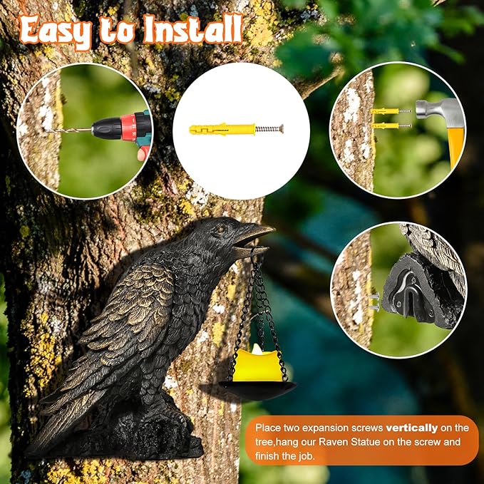 Halloween Decorations Outdoor Indoor Gothic Crow Wall Decor Table Candle Holder Raven Tealight Statue for Yard Patio Garden Bedroom Wearing Gold