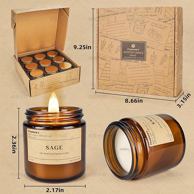 9 Pack Soy Candles for Home Scented |（Vanilla/Amber/Cedarwood） Long-Lasting 270 Hours, Natural Scented Candles Gift for Women & Men, Birthday, Mother’s Day, Christmas, Thanksgiving