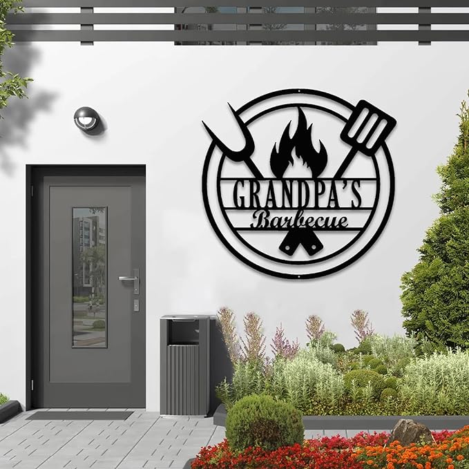 Custom Metal BBQ Grill Sign, Personalized Grandpa’s Barbecue Backyard Sign, Outdoor Kitchen Wall Art for Patio, Man Cave, Grill Master, Unique Gift for Dad, Grandpa, Husband, Family
