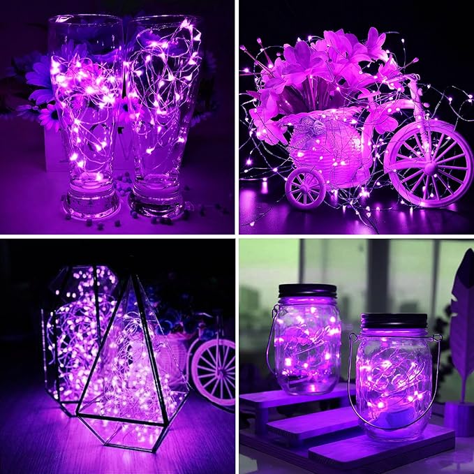 ZGWJ 8 Pack Fairy Lights Battery Operated, 7ft 20 Mini LED Fairy String Lights Silver Wire 3 Modes for DIY, Parties, Wedding, Bedroom, Halloween Christmas Decoration Purple