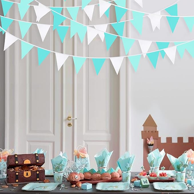 10M/32Ft Aqua Green Banner Party Decorations Triangle Flag Pennant Bunting Fabric Garland for Wedding Birthday Engagement Bridal Baby Shower Under The Sea Party Festivals Decoration(Teal Blue)