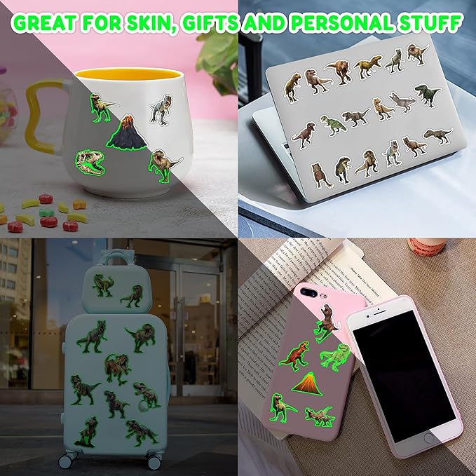96 PCS T Rex Dinosaur Pre-Cut Temporary Tattoos Birthday Party Decorations Favors Supplies Decor 3D Tyrannosaurus Rex Dino Trex Cute Stickers Boys Girls Gift School Prizes Rewards (Luminous)