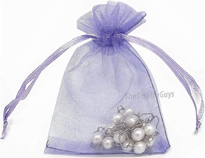 TheDisplayGuys 100-Pack 3x4 Lavender Sheer Organza Gift Bags with Drawstring, Jewelry Candy Treat Wedding Party Favors Mesh Pouch