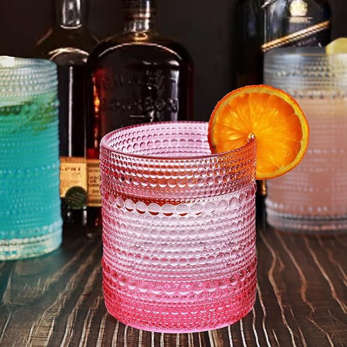 Vintage Hobnail Driinking Glasses Set, Glassware Drinking Set of 8, 12 oz Highball Glasses & 10 oz Cocktail Glasses, Tumbler Glasses for Cocktails, Whiskey, Juice, Milk