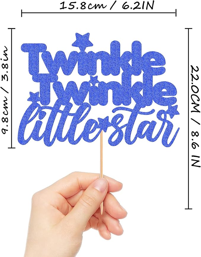 Twinkle Twinkle Little Star Cake Topper - Glitter Dark Blue Baby Shower Party Cake Decoration, Perfect for Gender Reveal Party, 1st birthday Party or Photo Booth Props (Dark Blue)