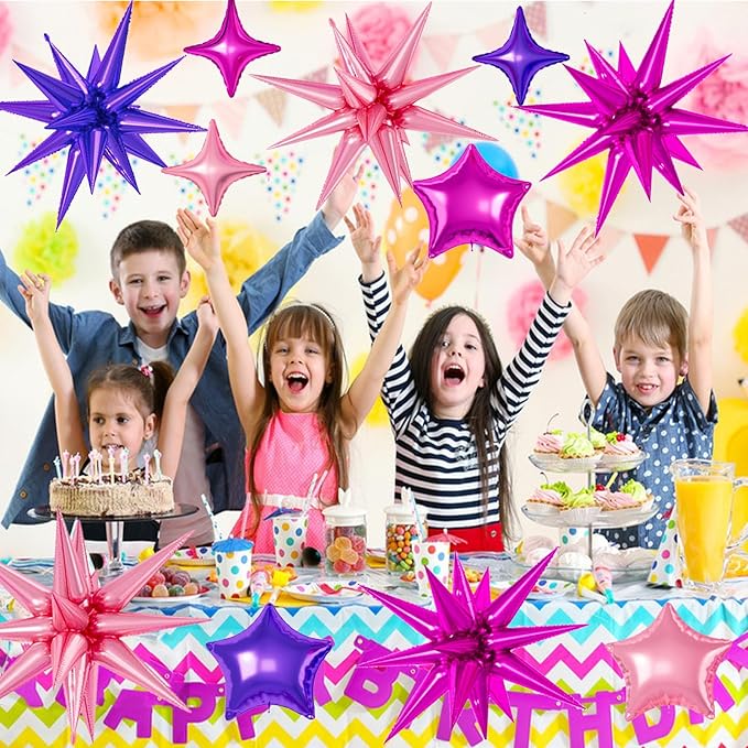 21 Pcs Star Balloons,22/18/10 Inch Star Foil Mylar Balloon,Spike Balloon and Four Pointed Balloons for Party Supplies Christmas Birthday Wedding Photo Booth (Purple Pink Hot Pink)
