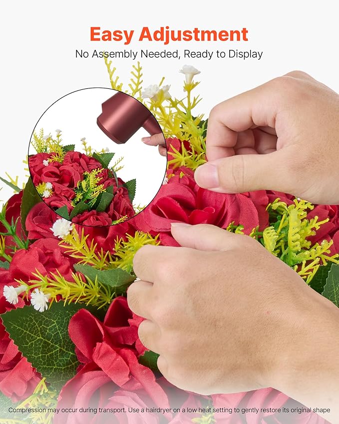 VEVOR Flower Balls Arrangement Bouquet 10 PCS, 9.5-Inch Wedding Red Roses Centerpieces, Fake Flowers Kissing Balls Decor Artificial Floral Arrangements Flower Bouquet for Home Party Table Decorations