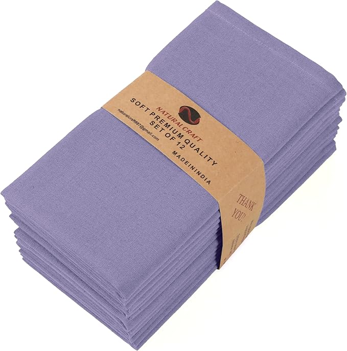 Cloth Napkins Set of 12 Cotton Linen 18x18 Inch - Soft Durable Washable - Ideal for Farmhouse Party Wedding Spring Summer Easter - Perfect Everyday Use Table Linen (Purple, Pack of 12)