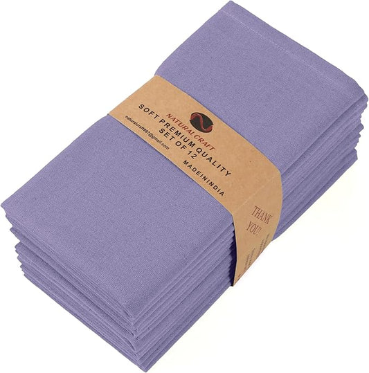 Cloth Napkins Set of 12 Cotton Linen 18x18 Inch - Soft Durable Washable - Ideal for Farmhouse Party Wedding Spring Summer Easter - Perfect Everyday Use Table Linen (Purple, Pack of 12)