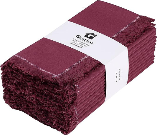 Dinner Cloth Napkins Set of 12, Premium Soft Cotton 20x20 Inches, Highly Absorbent, Hotel Quality Reusable & Washable Dinner Napkins with Fringe Corner Napkins for Home & Weddings - Roan