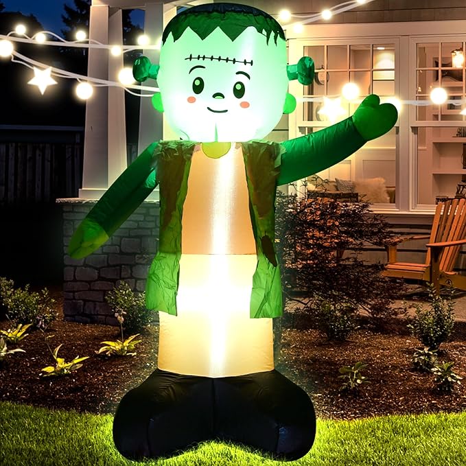 4FT Green Ghost Halloween Inflatable Decor Halloween Parties Holiday Decor Blow Up Decoration with LED Lights Indoor Outdoor Yard Graden Inflatable Decor