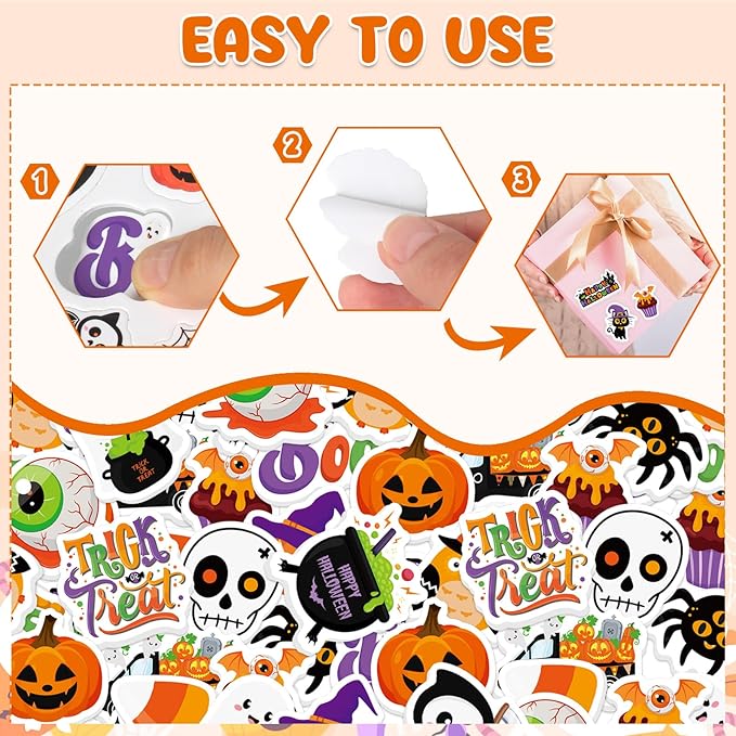 300Pcs Halloween Foam Stickers, Self-Adhesive Ghost Pumpkin Spider Stickers Halloween Decals Sticker Decorations for Home Office School Classroom DIY Art Craft Party Supplies
