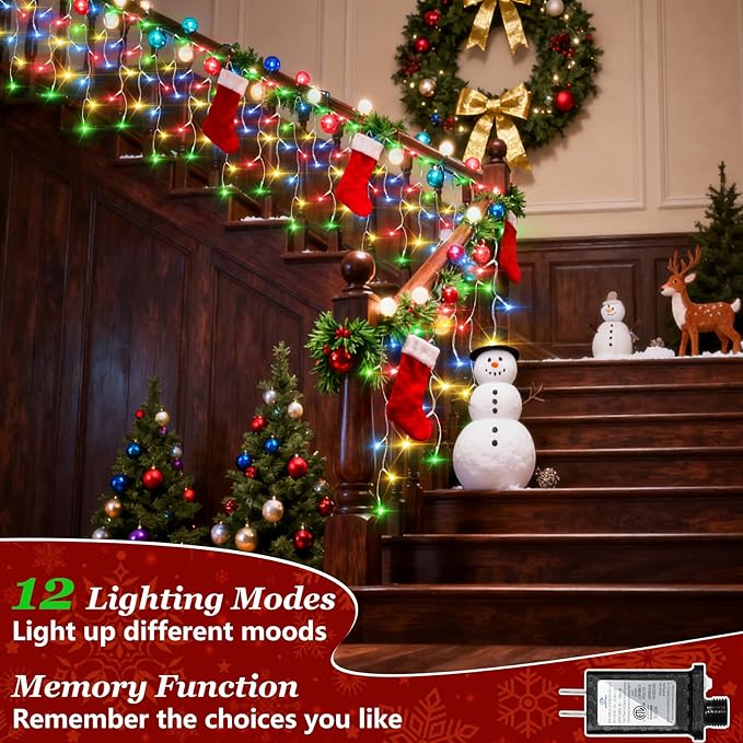 810 LED Christmas Lights Outdoor Indoor, 82ft Multicolor String Lights with 180 Drops, 12 Modes Dimmable Curtain Lights with Timer, Waterproof Twinkle Fairy Lights for Bedroom Window Xmas Decor