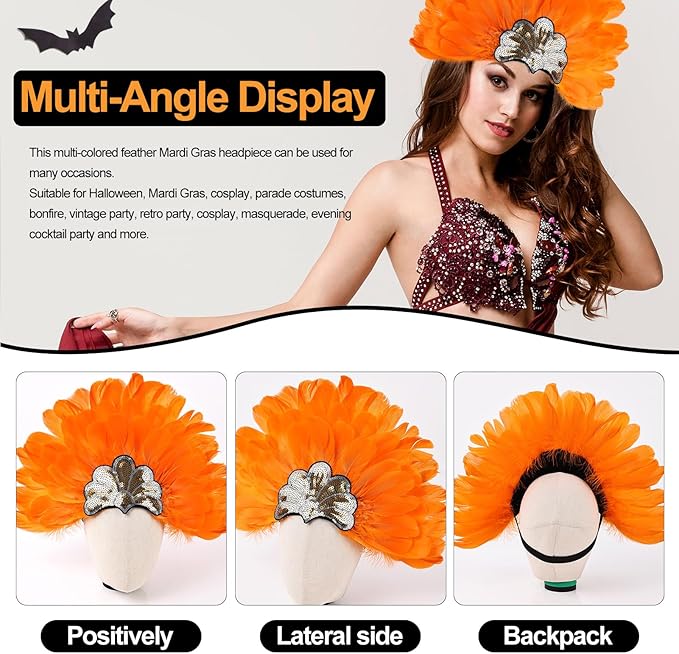 Women's Carnival Feather Headpieces Sequin Headdress for Wedding Masquerade Party Cosplay Feather Headbands