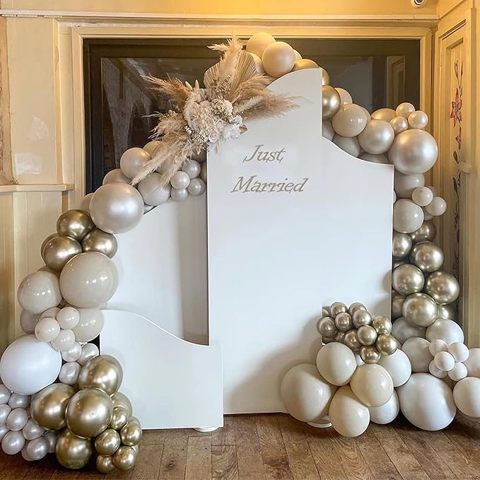 White Sand Balloons Set, 60 Packs 12 Inch Double Stuffed Beige Boho Balloons with Metallic Chrome Champagne Nude Neutral Cream Balloon for Bridal Shower Baby Shower Birthday Wedding Party Decoration
