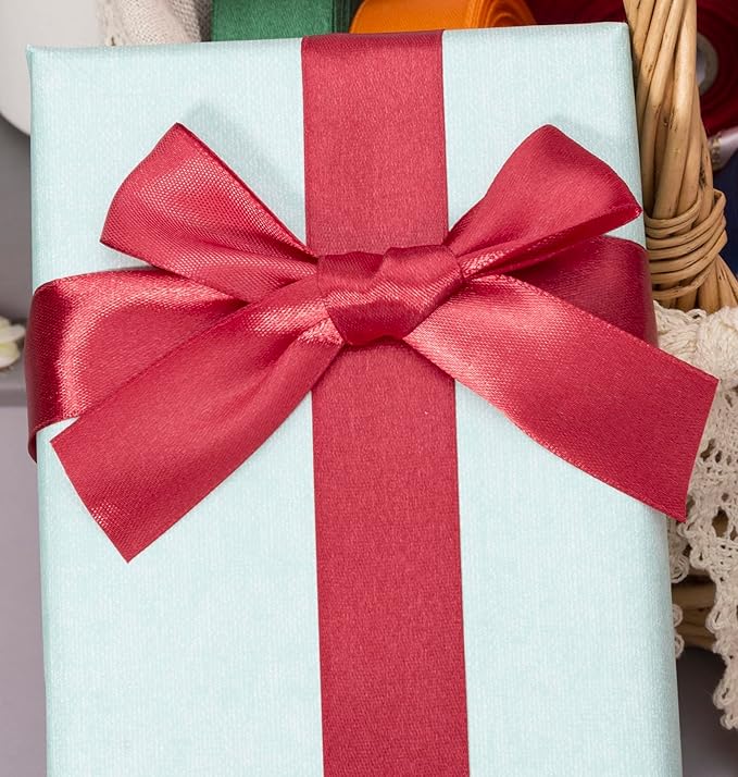 1 Inch Dark Red Solid Satin Ribbon, 50 Yards Craft Fabric Ribbon for Gift Wrapping Floral Bouquets Wedding Party Decoration