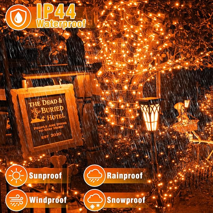 66FT 200 LED Christmas Lights Outdoor, Orange Christmas Lights Waterproof 8 Modes Timer, Connectable Clear Wire Fairy Twinkle Light for Indoor Bedroom Tree Yard Party Holiday Decorations