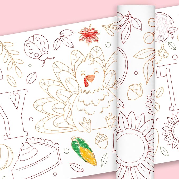 Big Dot of Happiness Happy Thanksgiving Coloring Table Runner, 7ft Long Fall Harvest Holiday Party Craft & Activity Table Cover for Kids & Family, Giant Coloring Page - 1 Roll
