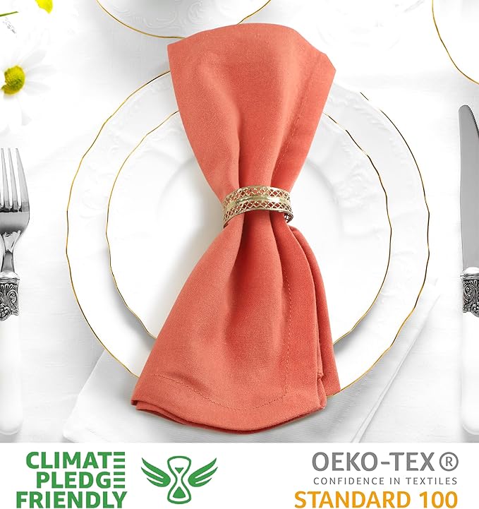 Urban Villa Cotton DinnerNapkins Set of 12, Highly Absorbent 18x18 Inches Soft Premium Cloth Napkins, Hotel Quality Napkins, Reusable & Washable Table DinnerNapkins - (Orange Pumpkins, Solid)