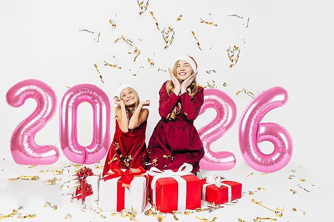 2026 Balloon Numbers - 40 Inch Pink New Years Eve Party Supplies 2026, Nye Decor Party Decorations Happy New Year, New Years Eve Foil Party Balloons