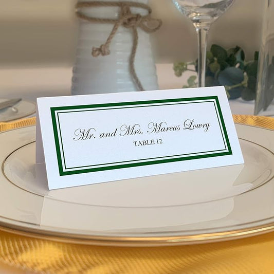 Double Line Border Place Cards, Hunter Green (Choose Color), Set of 25, Pre-cut and Scored - Wedding, Party, Dinner, and Special Events - Made in the USA