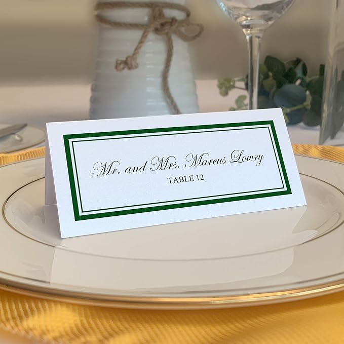 Double Line Border Printable Place Cards, Hunter Green (Choose Color), Set of 150 (25 Sheets), Laser & Inkjet Printers - Wedding, Party, Dinner, and Special Events