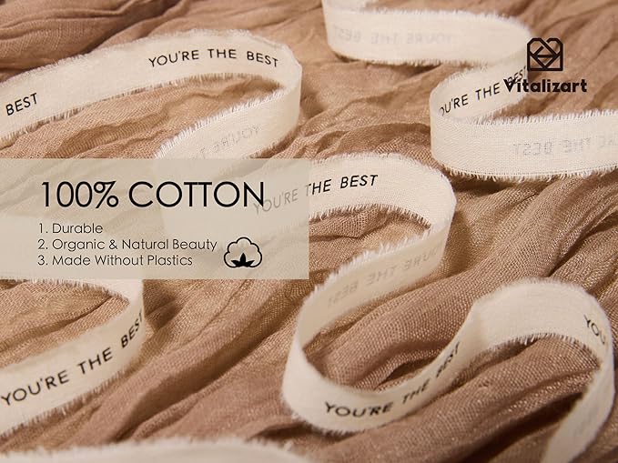 Vitalizart You're The Best Cotton Ribbon 5/8 Inch Cream White Natural Handmade Frayed Fringe Ribbons 15 Yd 3 Rolls for Gift Wrapping Flower Bouquet Decor