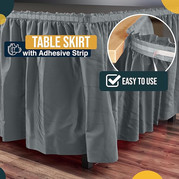 Exquisite Ruffle Table Skirt Silver 6 Pack 14 Ft Long for Rectangle 6ft Plus or Round Tables With Adhesive Strip for Gender Reveal Decor & Happy Birthday Parties