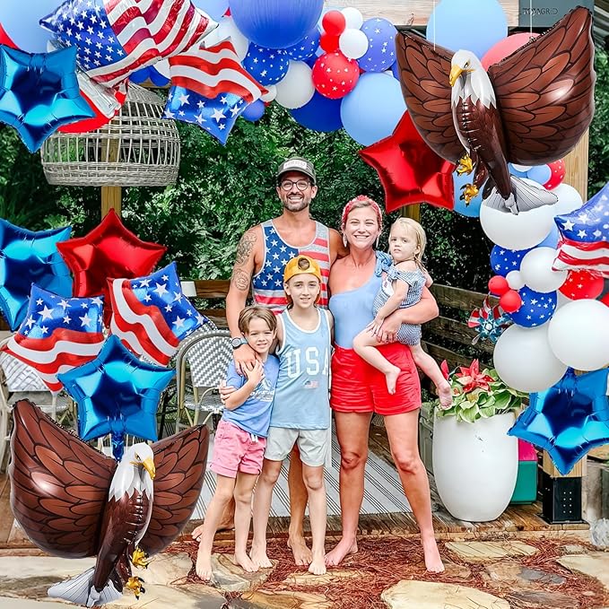 Patriotic Eagle Balloon 12 pcs Red White and Blue Star Foil Balloons Decorations 4th of July Balloons American Flag Balloon Decor for Veterans Day Independence Day Memorial Day Party Supplies