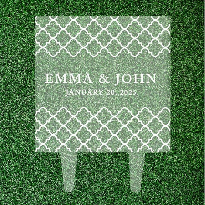 Andaz Press Moroccan Design Custom Wedding Cake Topper, Acrylic Square Personalized Couple Cake Topper