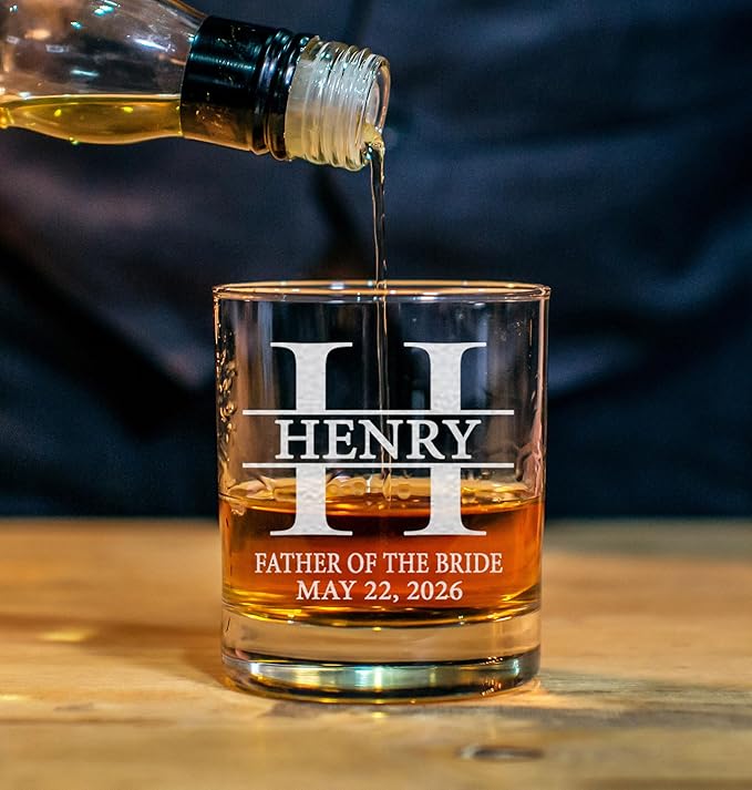 Set Of 4, Personalized Whiskey Glass For Groomsman Gifts, Best Man, Groom, 11oz Old Fashioned Custom Monogrammed Whiskey Glass
