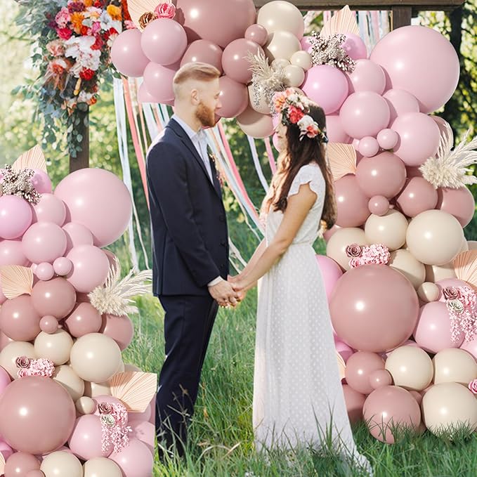 Dusty Pink Balloon Garland Arch Kit, Dusty Pink Light Pink Sand White Latex Party Balloon Boho Blush Nude Balloon Arch Kit for Baby Shower Birthday Bridal Shower Wedding Gender Reveal Party Decoration