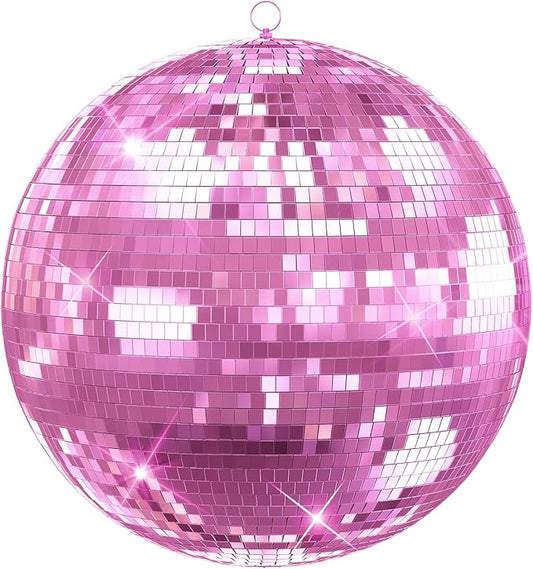 12"/16"/20" Mirror Disco Ball with Hanging Ring, for DJ Club, Party,Live Stage for Easy Installation, Disco Ball Mirror Balls Light Effect Mirrors Balls with Hanging Ring(Golden, Pink) 20Inch Pink