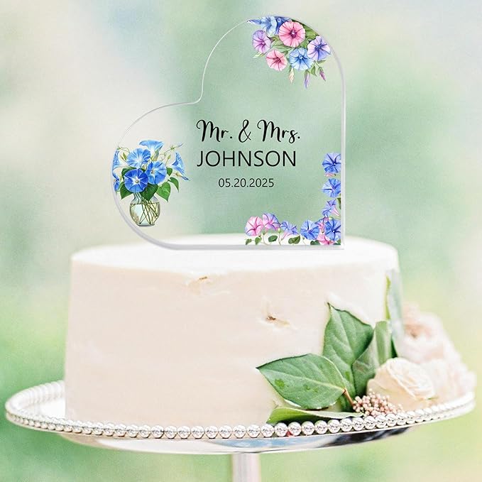 Custom Wedding Heart Acrylic Plaque,Mr & Mrs Cake Topper,Personalized Wedding Keepsake/Gift/Sign (Style 16)