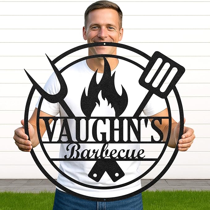 Custom BBQ Metal Sign Personalized Grill Name Wall Art for Outdoor Kitchen Patio Backyard Decor Fathers Gift for Dad Grandpa Husband Barbecue Smoker Area Sign, Grilling Lover Gifts 17
