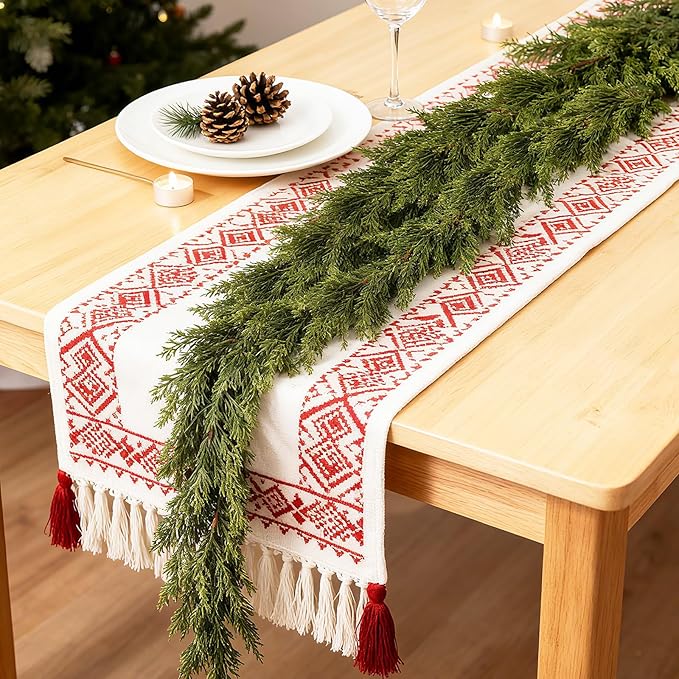 6FT Real Touch Cedar Garland, Christmas Artificial Cedar Garland, Artificial Cypress Leaf Vine Wreath for Mantle/Table/Stairs/Outdoor Indoor Christmas Decorations.(1PCS)