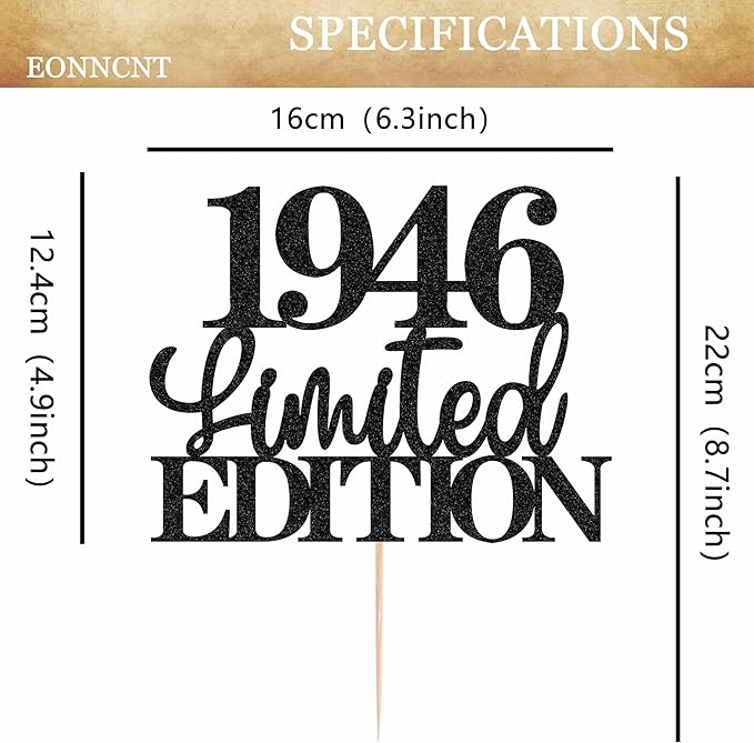 Limited EDITION 1946 Cake Topper - Black Glitter Happy 79th Birthday Party Cake Decoration Supplies, Cheer to 79 Years Cake Bunting Decor for 79th Birthday Party Photo Booth Props