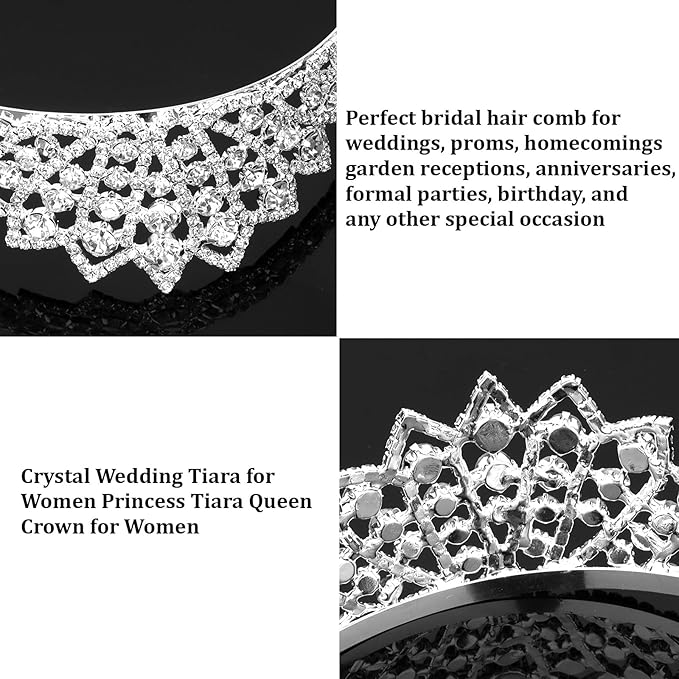 Silver Wedding Crown Crystal Tiara for Women Queen Crowns Princess Headband Silver Rhinestones Tiaras for Bride Sparkle Hair Accessories for Party